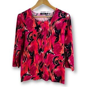 Elementz pink‎ floral button down cardigan size M